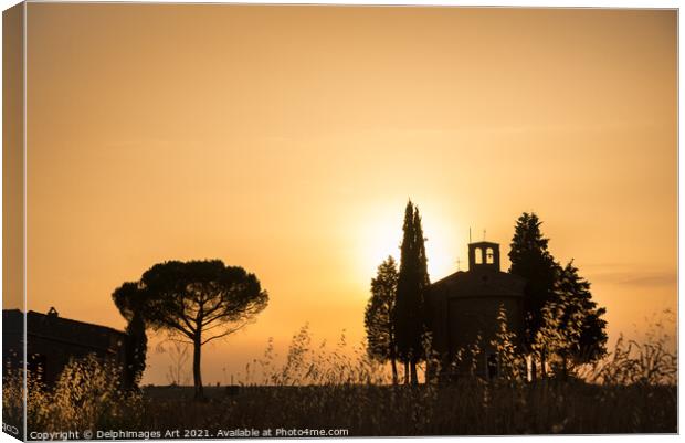 Tuscany Italy. Vitaleta Chapel at sunset Canvas Print by Delphimages Art