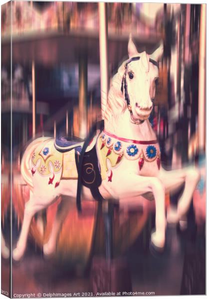 Vintage carousel, antique wooden horse Canvas Print by Delphimages Art