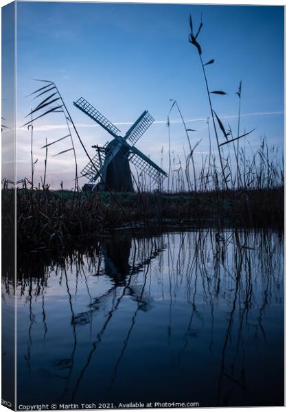 Herringfleet mill and pool reflection- portrait Canvas Print by Martin Tosh