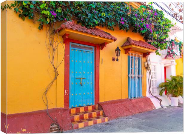 Scenic colorful streets of Cartagena in historic Getsemani district near Walled City, Ciudad Amurallada Canvas Print by Elijah Lovkoff