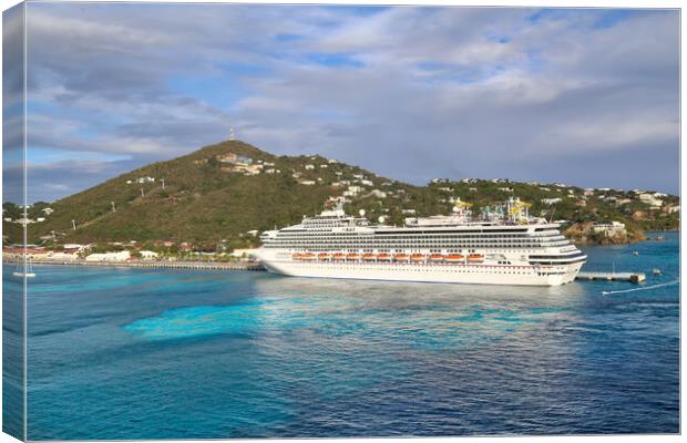 Cruise ship docked in a Charlotte Amalie bay before departing to Canvas Print by Elijah Lovkoff