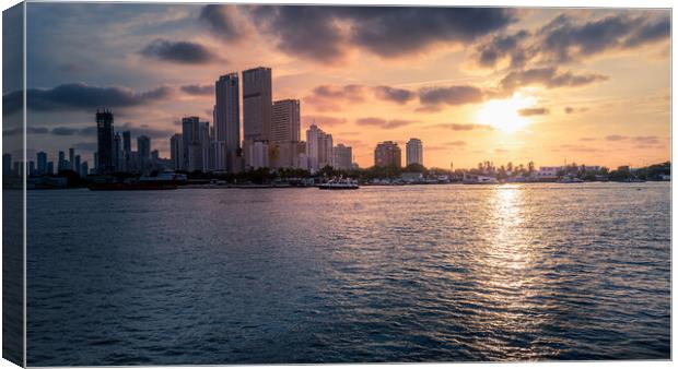 Scenic Cartagena bay (Bocagrande) and city skyline at sunset Canvas Print by Elijah Lovkoff