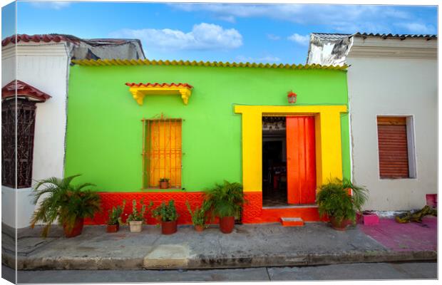 Colombia, Scenic colorful streets of Cartagena in historic Getsemani district near Walled City, Ciudad Amurallada Canvas Print by Elijah Lovkoff