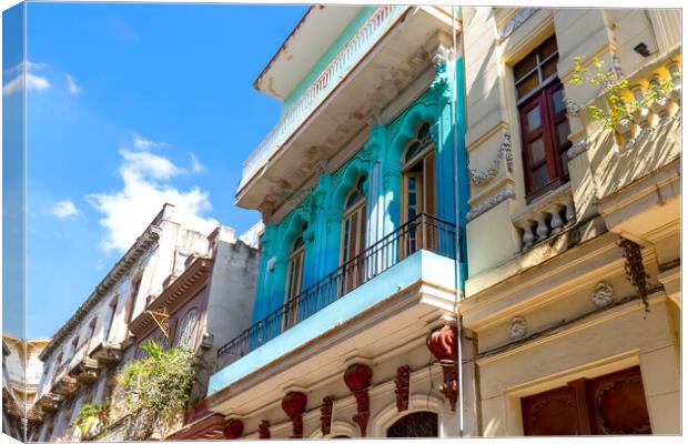 Scenic colorful Old Havana streets in historic city center of Havana Vieja near Paseo El Prado and Capitolio Canvas Print by Elijah Lovkoff