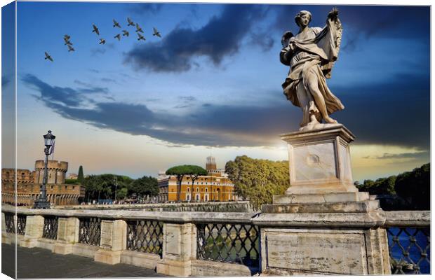 Saint Angelo Castle and St. Angelo Bridge in Rome, a landmark tourist attraction Canvas Print by Elijah Lovkoff