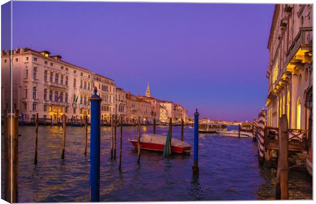 Venice Canals and gondolas around Saint Marco square at night Canvas Print by Elijah Lovkoff