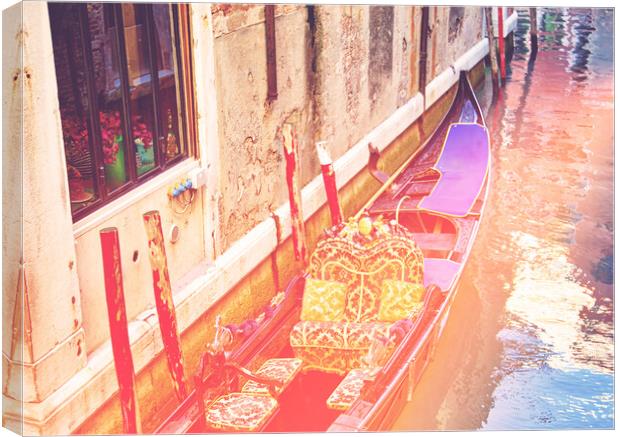 Luxury Gondola waiting for tourists near Rialto Bridge in Venice Canvas Print by Elijah Lovkoff