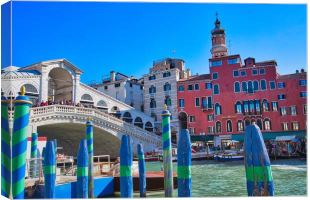 Venice, Italy. Landmark Rialto Bridge, one of the most visited Venice landmark locations Canvas Print by Elijah Lovkoff