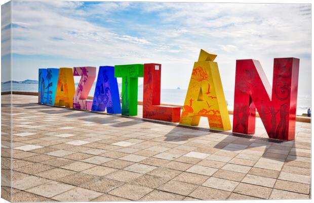 Mazatlan, Mexico, Big Mazatlan Letters at the entrance to Golden Zone (Zona Dorada), a famous touristic beach and resort zone Canvas Print by Elijah Lovkoff