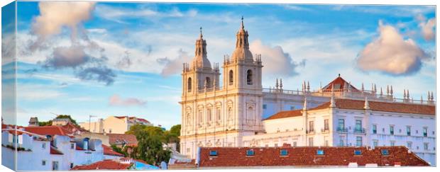 Scenic Alfama lookout with San Vicente (Saint Vincent) statue an Canvas Print by Elijah Lovkoff