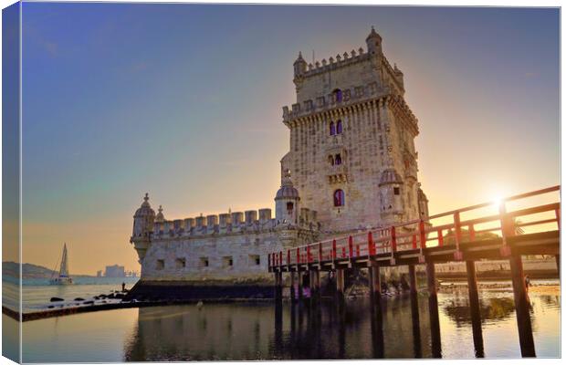 Portugal, Lisbon, Belem Tower at sunset on the bank of the Tagus River Canvas Print by Elijah Lovkoff