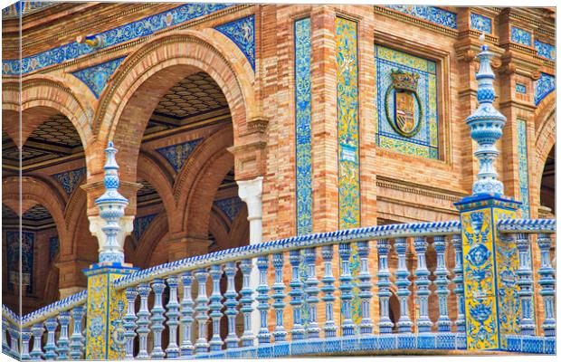Plaza De Espana, Seville, Architectural Details and Ornaments Canvas Print by Elijah Lovkoff