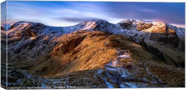 Winter View of Dove Crag, Hart Crag & Fairfield Canvas Print by Nigel Wilkins