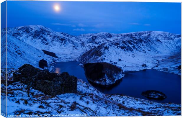 Hazy moon over Haweswater, Lake District Canvas Print by Nigel Wilkins