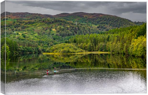 Serene Paddle Boarding Adventure on Faskally Loch Canvas Print by Michael Birch