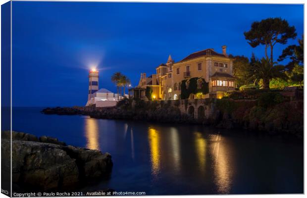 Cascais lighthouse and museum at night Canvas Print by Paulo Rocha