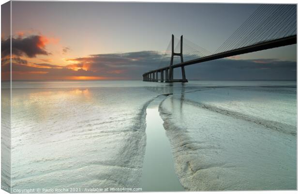 Vasco da Gama bridge, Lisbon, at sunrise Canvas Print by Paulo Rocha