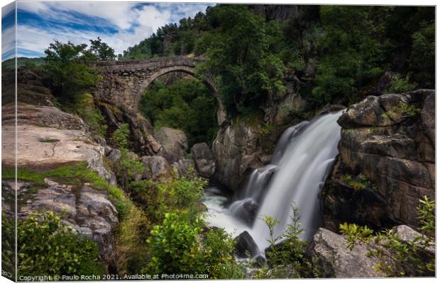 Mizarela Bridge and waterfall - Peneda Geres National Park Canvas Print by Paulo Rocha