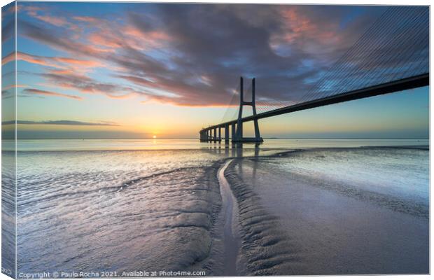 Vasco da Gama bridge, Lisbon, at sunrise Canvas Print by Paulo Rocha