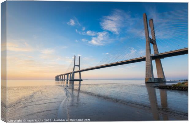 Vasco da Gama bridge, Lisbon, at sunrise Canvas Print by Paulo Rocha