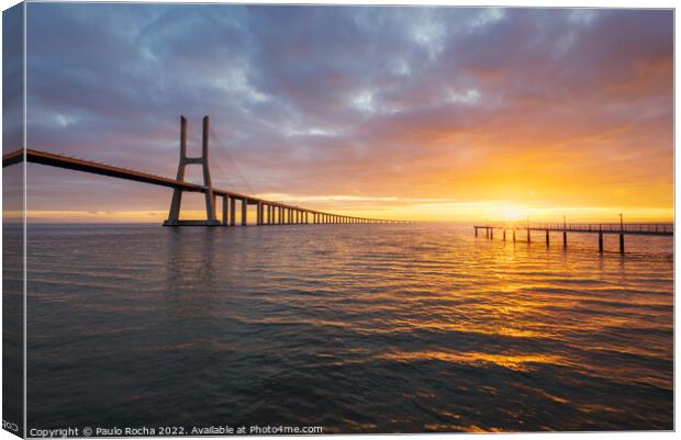 Vasco da Gama bridge, Lisbon, at sunrise Canvas Print by Paulo Rocha