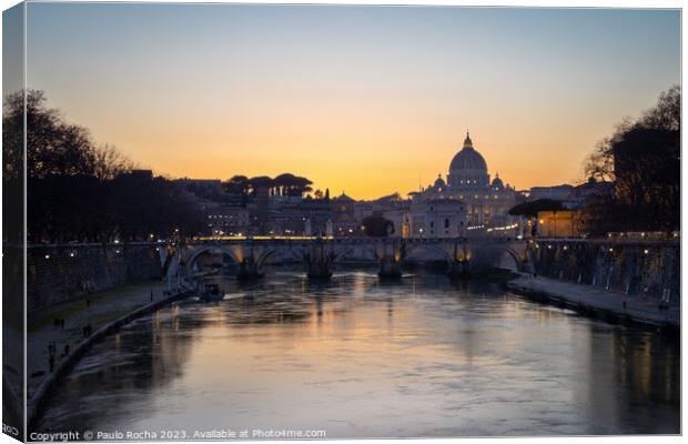 Sant Angelo bridge and St. Peter's cathedral in Rome, Italy Canvas Print by Paulo Rocha