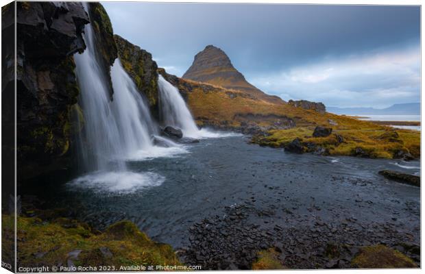 Kirkjufellsfoss waterfalls and kirkjufell mountain Canvas Print by Paulo Rocha
