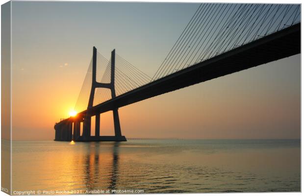 Vasco da Gama bridge, Lisbon, at sunrise Canvas Print by Paulo Rocha