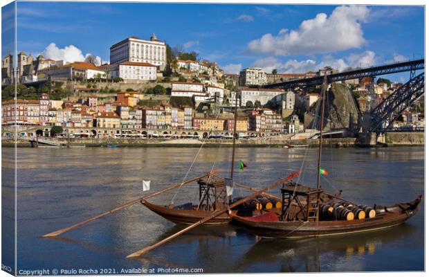 Rabelo wine boats in Douro river, Porto, Portugal Canvas Print by Paulo Rocha