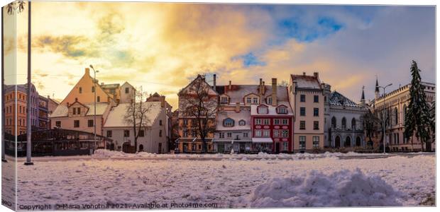 Riga, Latvia downtown in winter during sunset Canvas Print by Maria Vonotna