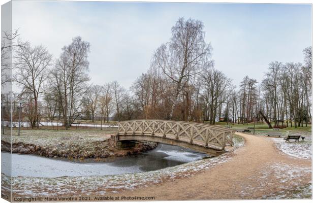 Public park with wooden bridge Canvas Print by Maria Vonotna