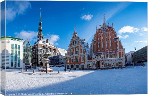 Town hall square during sunny winter snowy day in  Canvas Print by Maria Vonotna