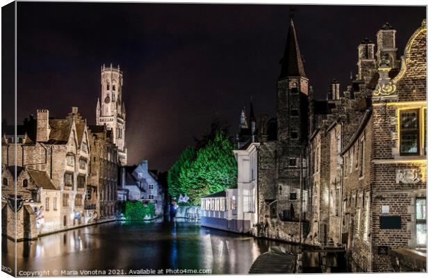 Painting of Bruges old town and Belfry tower Canvas Print by Maria Vonotna