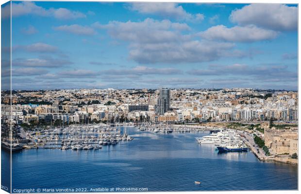 Sliema harbor with modern buildings and sail boats in Malta Canvas Print by Maria Vonotna