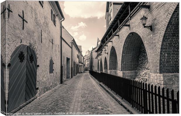 Narrow medieval street in the historic city center Canvas Print by Maria Vonotna