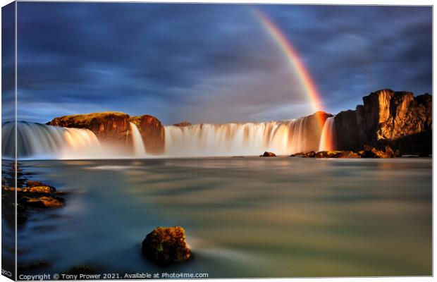 Godafoss Rainbow Canvas Print by Tony Prower