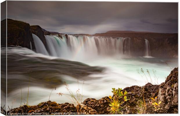 Goðafoss waterfall ledge Canvas Print by Tony Prower