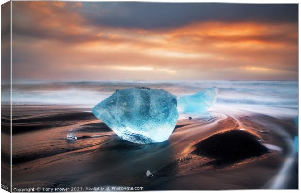 Blue ice boulder Canvas Print by Tony Prower