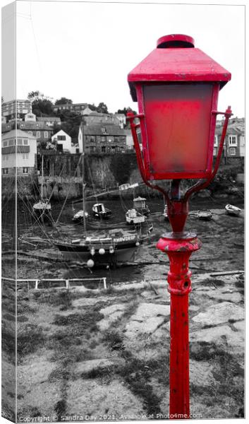 Red light Newlyn Harbour Cornwall Canvas Print by Sandra Day