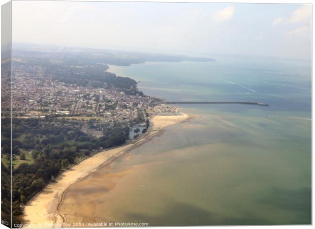 Ryde Beach IOW and Pier form the Air. Canvas Print by Sandra Day