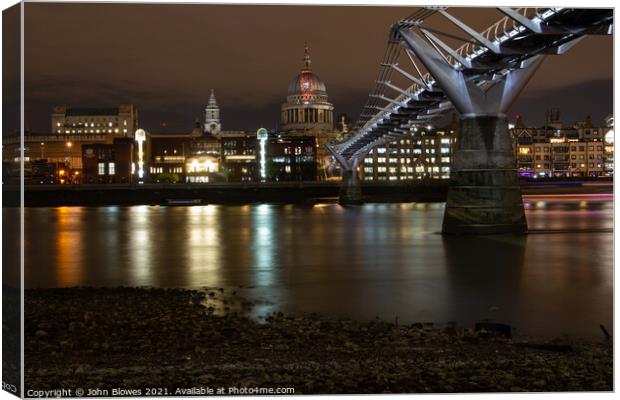 London at Night from the River Thames with St Pauls showing Remb Canvas Print by johnseanphotography 