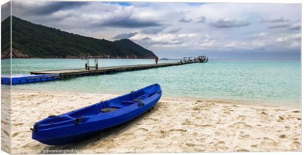 Redang Island, Malaysia Colourful blue kayak boat on the beach r Canvas Print by johnseanphotography 