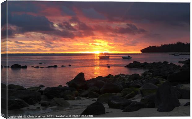 Sunset on Bel Ombre Beach, Mauritius Canvas Print by Chris Haynes