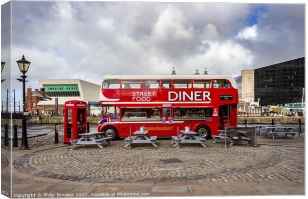 Liverpool Red Bus Diner Canvas Print by Philip Brookes