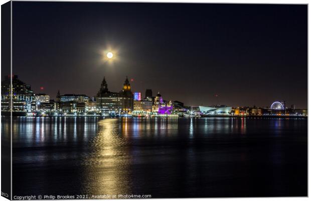 Liverpool and Mersey by Moonlight Canvas Print by Philip Brookes
