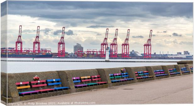 New Brighton and Liverpool Cranes Canvas Print by Philip Brookes