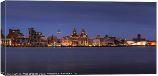Liverpool Waterfront at Night Canvas Print by Philip Brookes