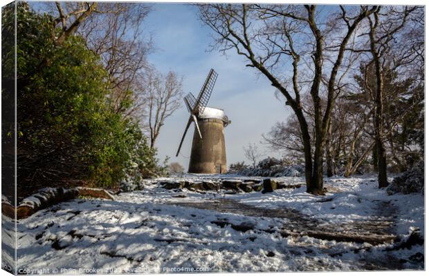 Bidston Windmill in the Snow Canvas Print by Philip Brookes