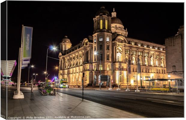 Port of Liverpool Building at Night Canvas Print by Philip Brookes