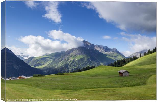 Mehlsack and Spullerschafberg, Lech, Austria Canvas Print by Philip Brookes